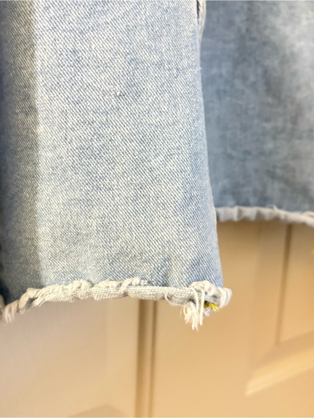 Oversized Cropped Light Wash Denim Jacket Raw Hem Inspired Heritage Americana - Picture 7 of 12
